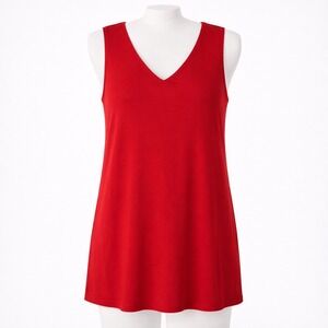 Eileen Fisher Red Knit Sleeveless V Neck Tank Top Womens L Office Siren Classic